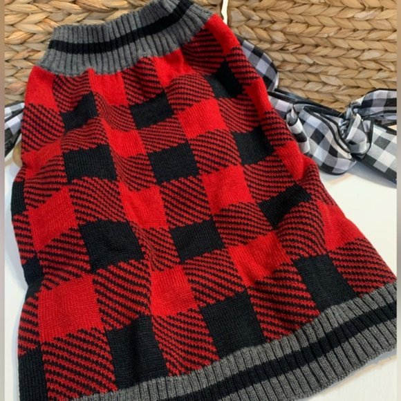 Large Buffalo Check Dog Christmas Sweater Set of 2 - Picture 3 of 6